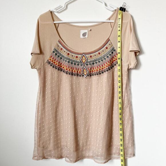 Anthropologie Lilka Embroidered Tulle Sequin Beaded Tee Top Womens Medium Boho - Picture 10 of 16